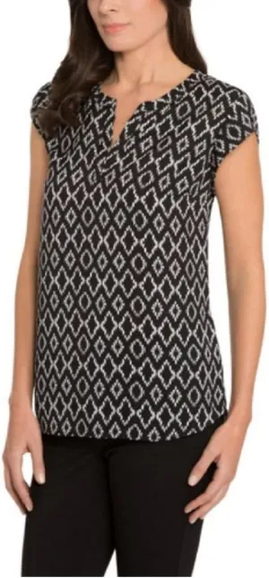 Hilary Radley Ladies’ Printed Blouse (M, BLACK)