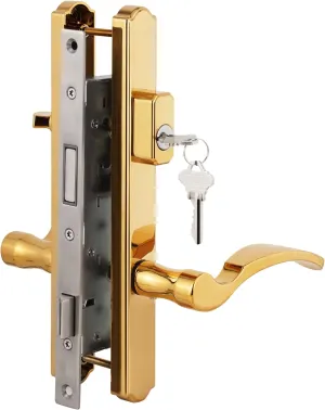 Hinged Patio Door Handle System Filled with Lever Handle Mortise Lock Set Universal Left and Right Entry Doors Handle （Brass）