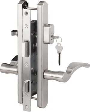 Hinged Patio Door Handle System Filled with Lever Handle Mortise Lock Set Universal Left and Right Entry Doors Handle （Brushed Nickel）