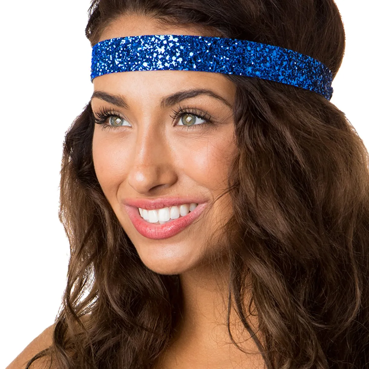 Hipsy Adjustable No Slip Wide Bling Glitter Headband 2-packs for Women Girls & Teens (Peacock & Royal Blue)
