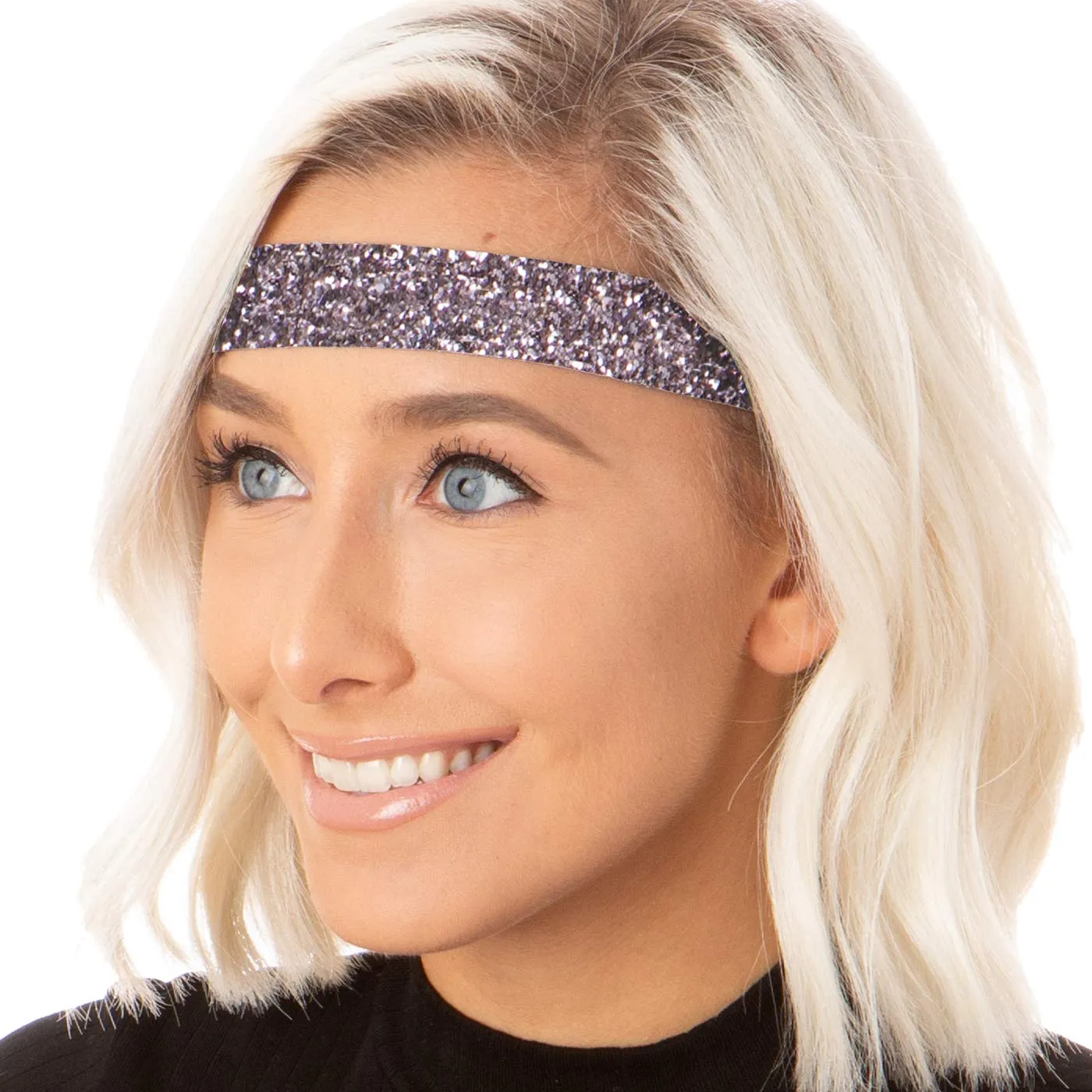 Hipsy Adjustable No Slip Wide Bling Glitter Headband 3-packs for Women Girls & Teens (Black/Gunmetal/Navy)