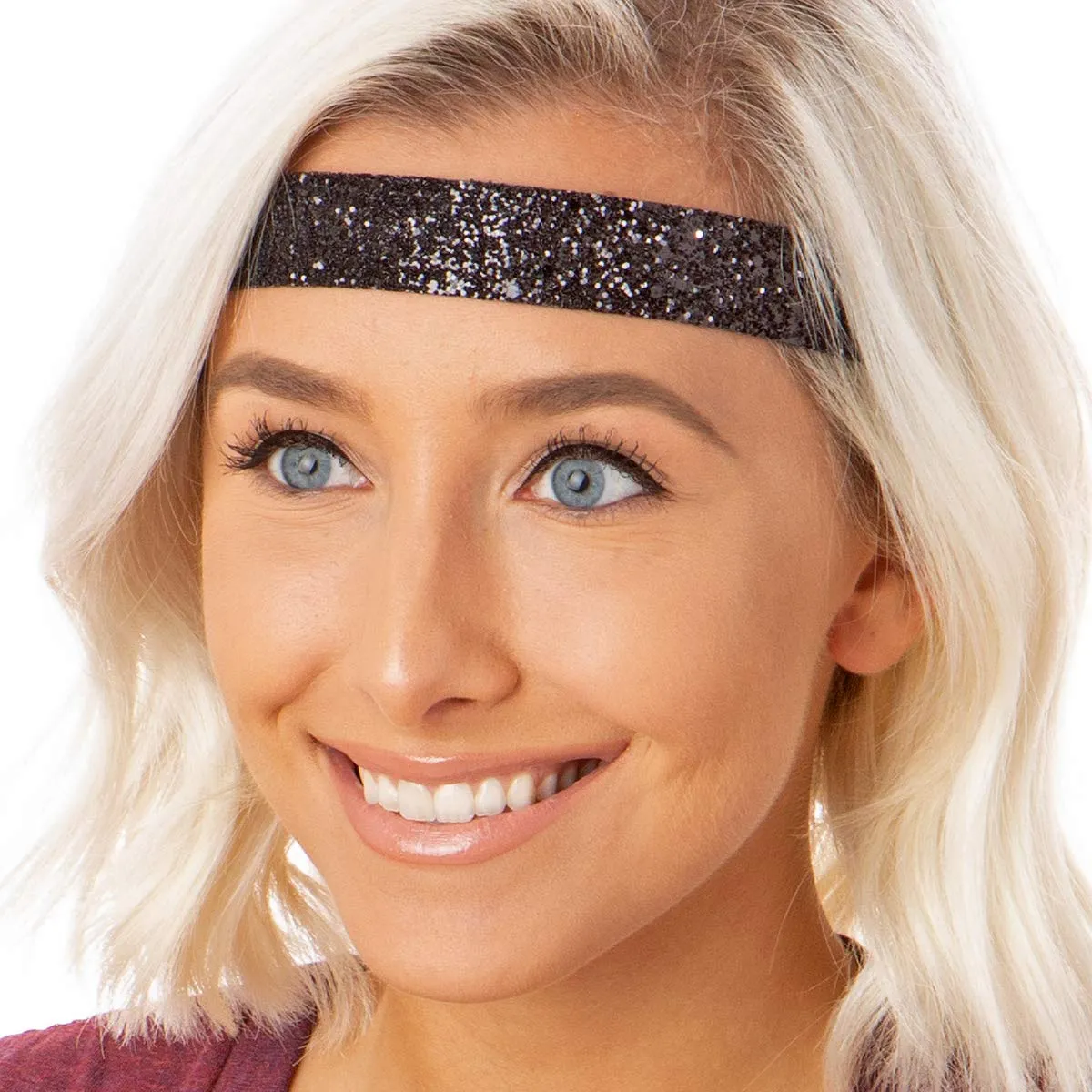 Hipsy Adjustable No Slip Wide Bling Glitter Headband 3-packs for Women Girls & Teens (Black/Gunmetal/Navy)