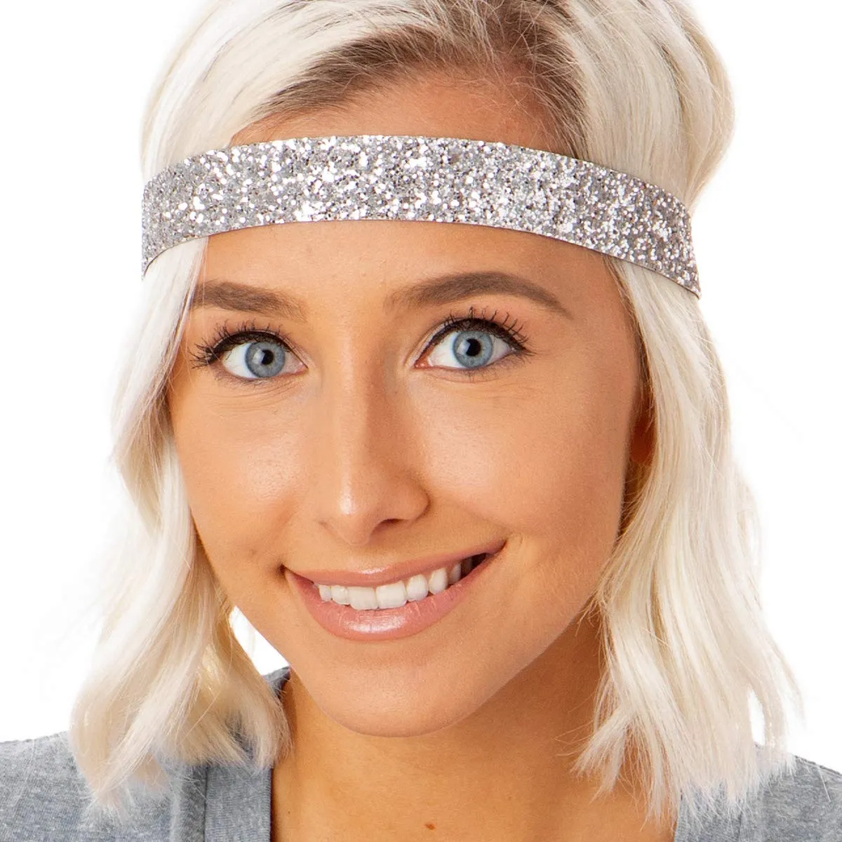 Hipsy Adjustable No Slip Wide Bling Glitter Headband 4-packs for Women Girls & Teens (Seafoam/Peacock/Silver/Princess)