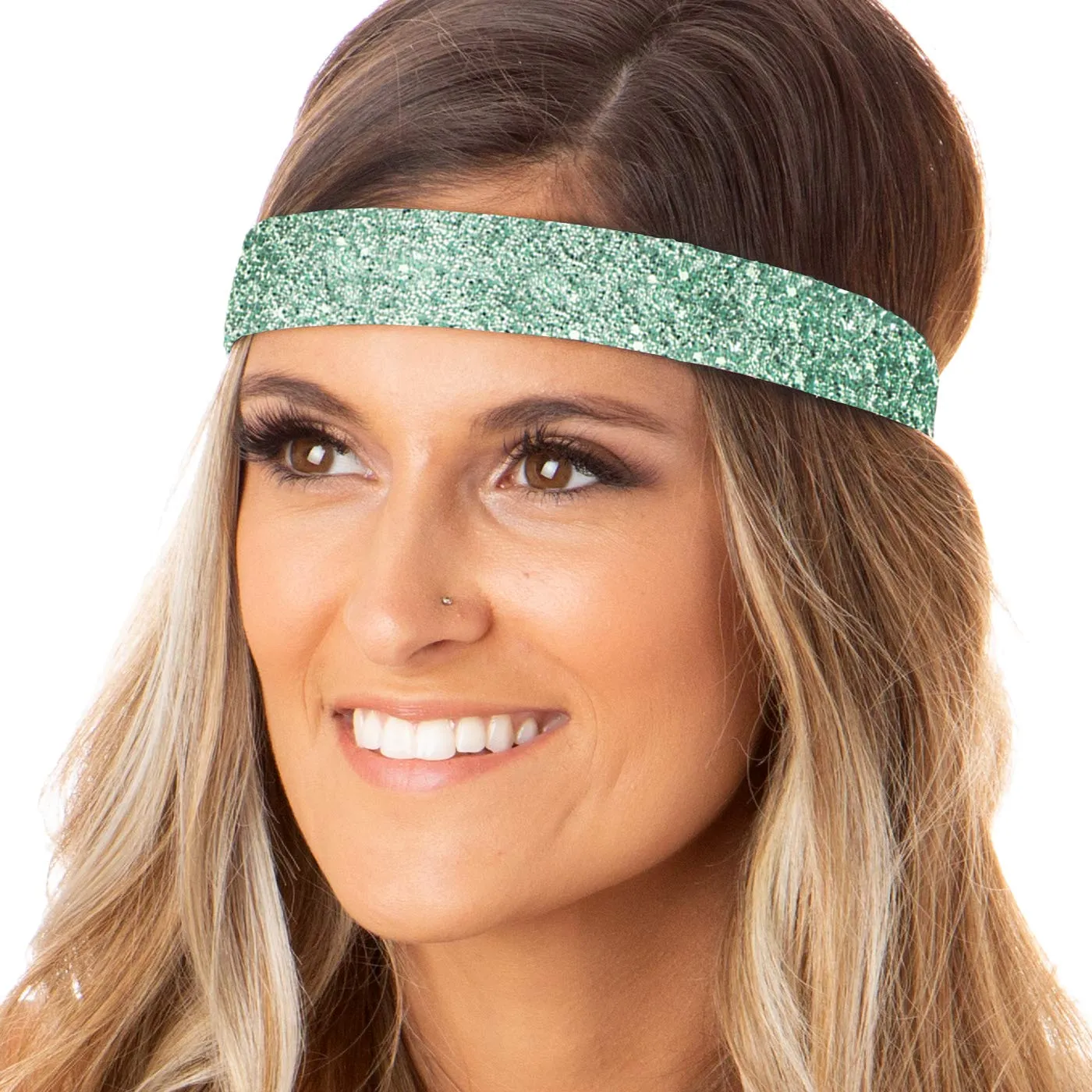 Hipsy Adjustable No Slip Wide Bling Glitter Headband 4-packs for Women Girls & Teens (Seafoam/Peacock/Silver/Princess)