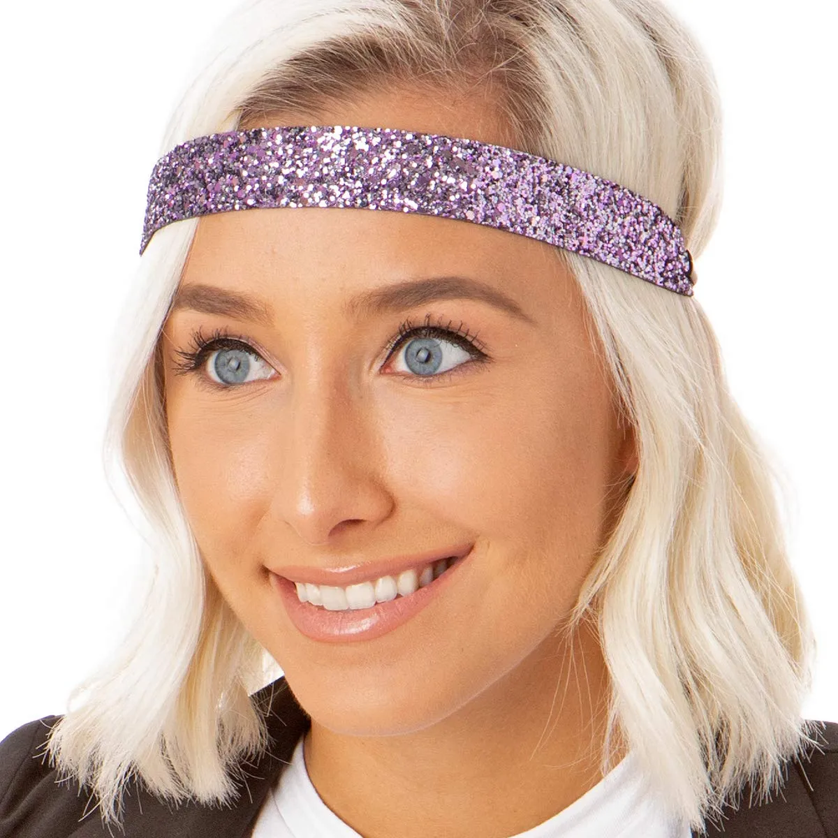 Hipsy Adjustable No Slip Wide Bling Glitter Headband 4-packs for Women Girls & Teens (Seafoam/Peacock/Silver/Princess)