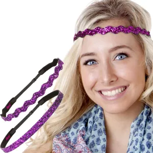 Hipsy PETITE Size, Adjustable No Slip Sparkly Bling Mixed 2pk Headbands for Women Girls & Teens (Bling Glitter Mixed Fuchsia)