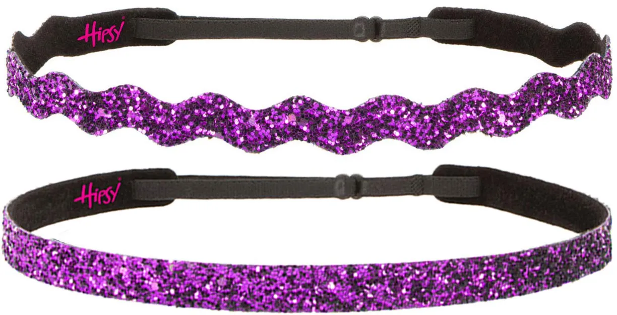 Hipsy PETITE Size, Adjustable No Slip Sparkly Bling Mixed 2pk Headbands for Women Girls & Teens (Bling Glitter Mixed Fuchsia)