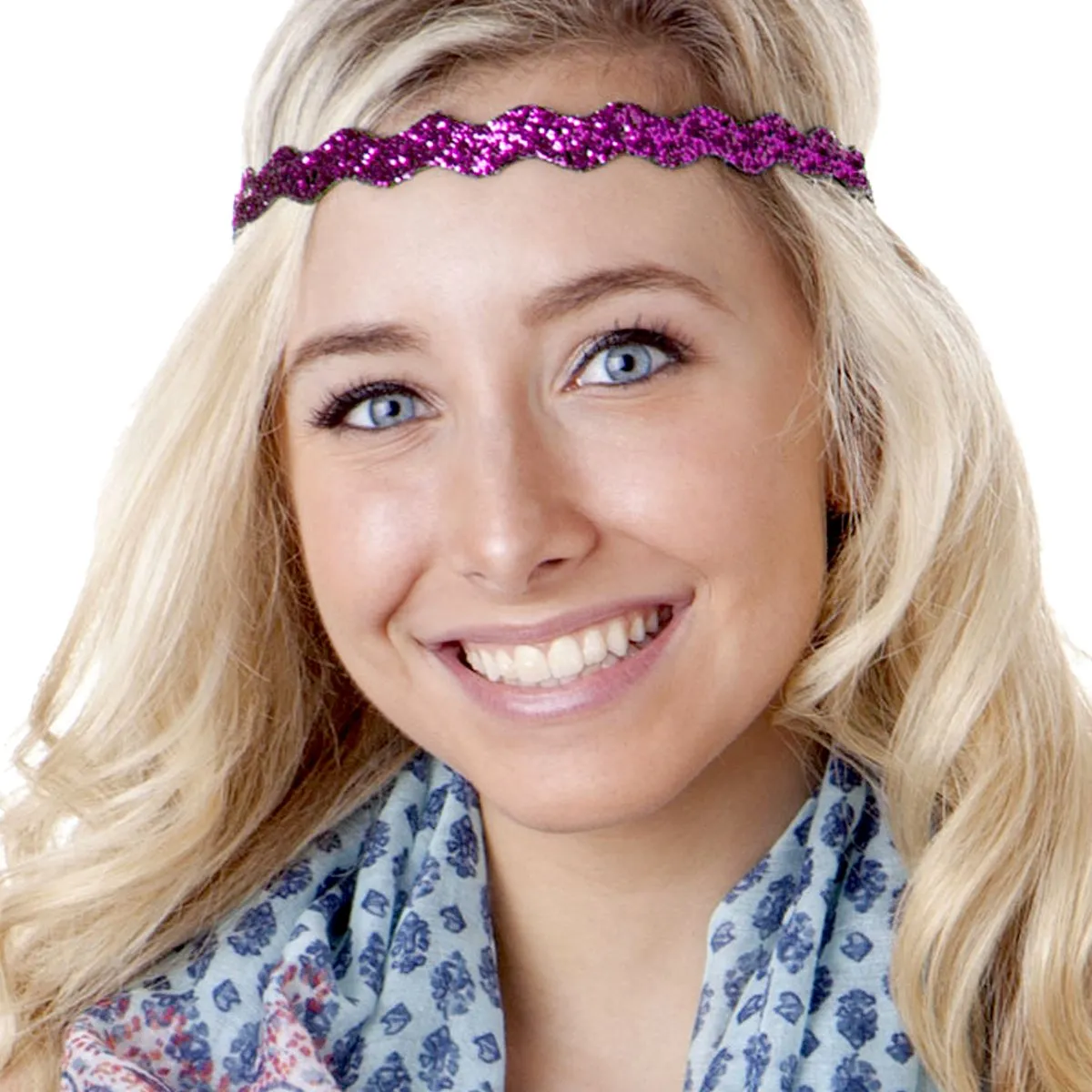 Hipsy PETITE Size, Adjustable No Slip Sparkly Bling Mixed 2pk Headbands for Women Girls & Teens (Bling Glitter Mixed Fuchsia)
