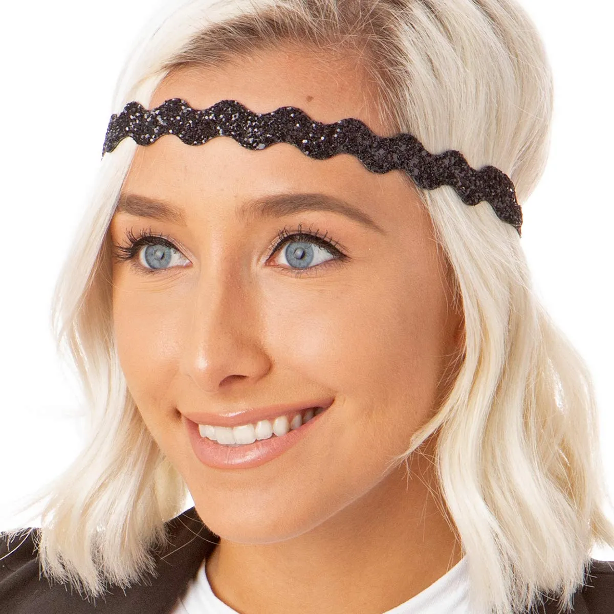 Hipsy PETITE Size, Adjustable No Slip Sparkly Bling Mixed 3pk Headbands for Women Girls & Teens (Bling Glitter Mixed Black)