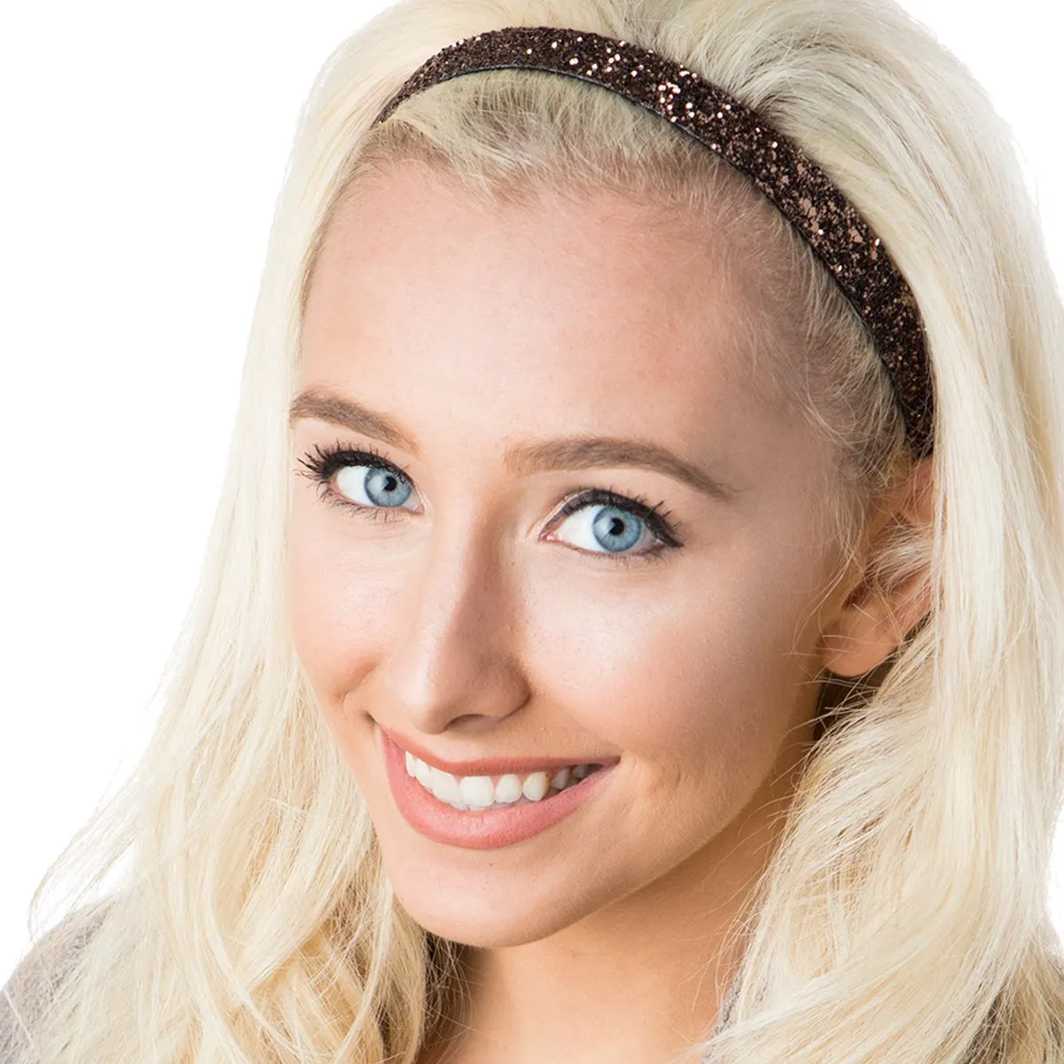 Hipsy PETITE Size, Adjustable No Slip Sparkly Bling Mixed 3pk Headbands for Women Girls & Teens (Bling Glitter Mixed Brown)