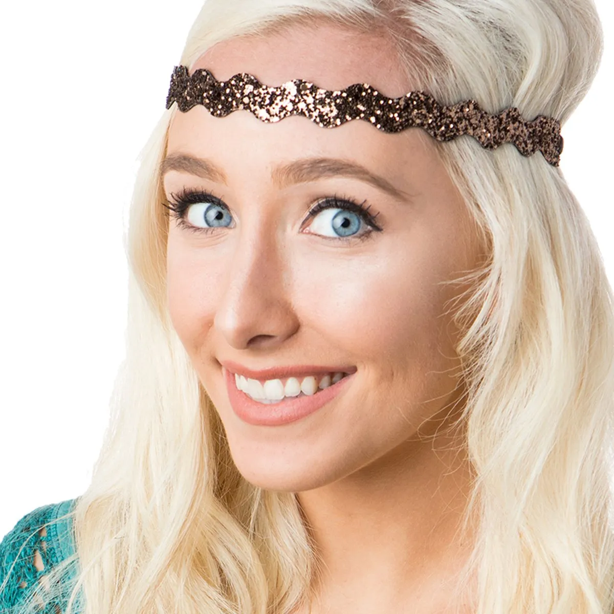 Hipsy PETITE Size, Adjustable No Slip Sparkly Bling Mixed 3pk Headbands for Women Girls & Teens (Bling Glitter Mixed Brown)
