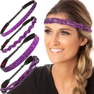 Hipsy PETITE Size, Adjustable No Slip Sparkly Bling Mixed 4pk Headbands for Women Girls & Teens (Bling Glitter Mixed Fuchsia)