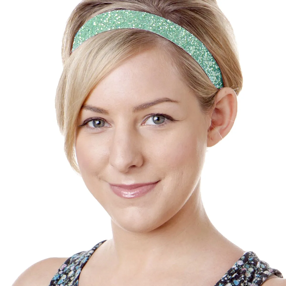 Hipsy REGULAR Size, Adjustable No Slip Sparkly Bling Mixed 3pk Headbands for Women Girls & Teens (Bling Glitter Mixed Seafoam Green)