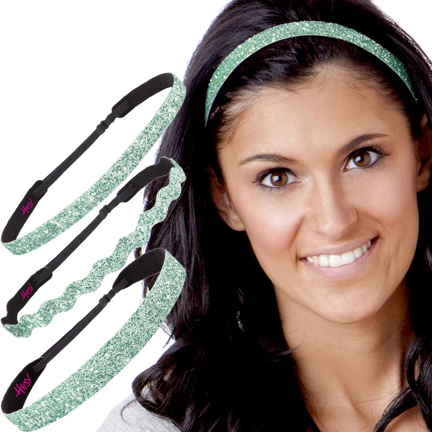 Hipsy REGULAR Size, Adjustable No Slip Sparkly Bling Mixed 3pk Headbands for Women Girls & Teens (Bling Glitter Mixed Seafoam Green)
