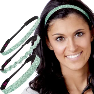 Hipsy REGULAR Size, Adjustable No Slip Sparkly Bling Mixed 3pk Headbands for Women Girls & Teens (Bling Glitter Mixed Seafoam Green)