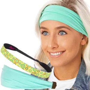 Hipsy Xflex & Fashion Printed No Slip Headband Mixed 2-packs for Women Girls Teens (Mint Xflex & Yellow Dotted Circles)