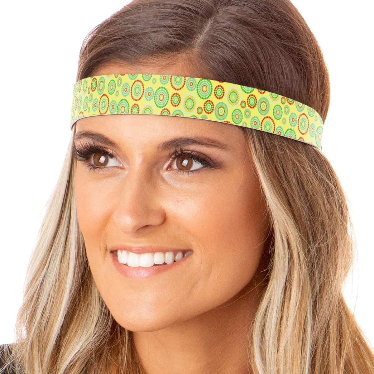 Hipsy Xflex & Fashion Printed No Slip Headband Mixed 2-packs for Women Girls Teens (Mint Xflex & Yellow Dotted Circles)