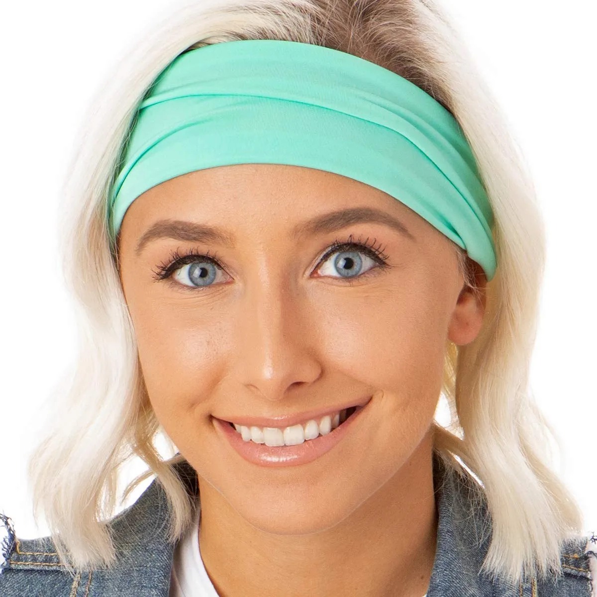 Hipsy Xflex & Fashion Printed No Slip Headband Mixed 2-packs for Women Girls Teens (Mint Xflex & Yellow Dotted Circles)