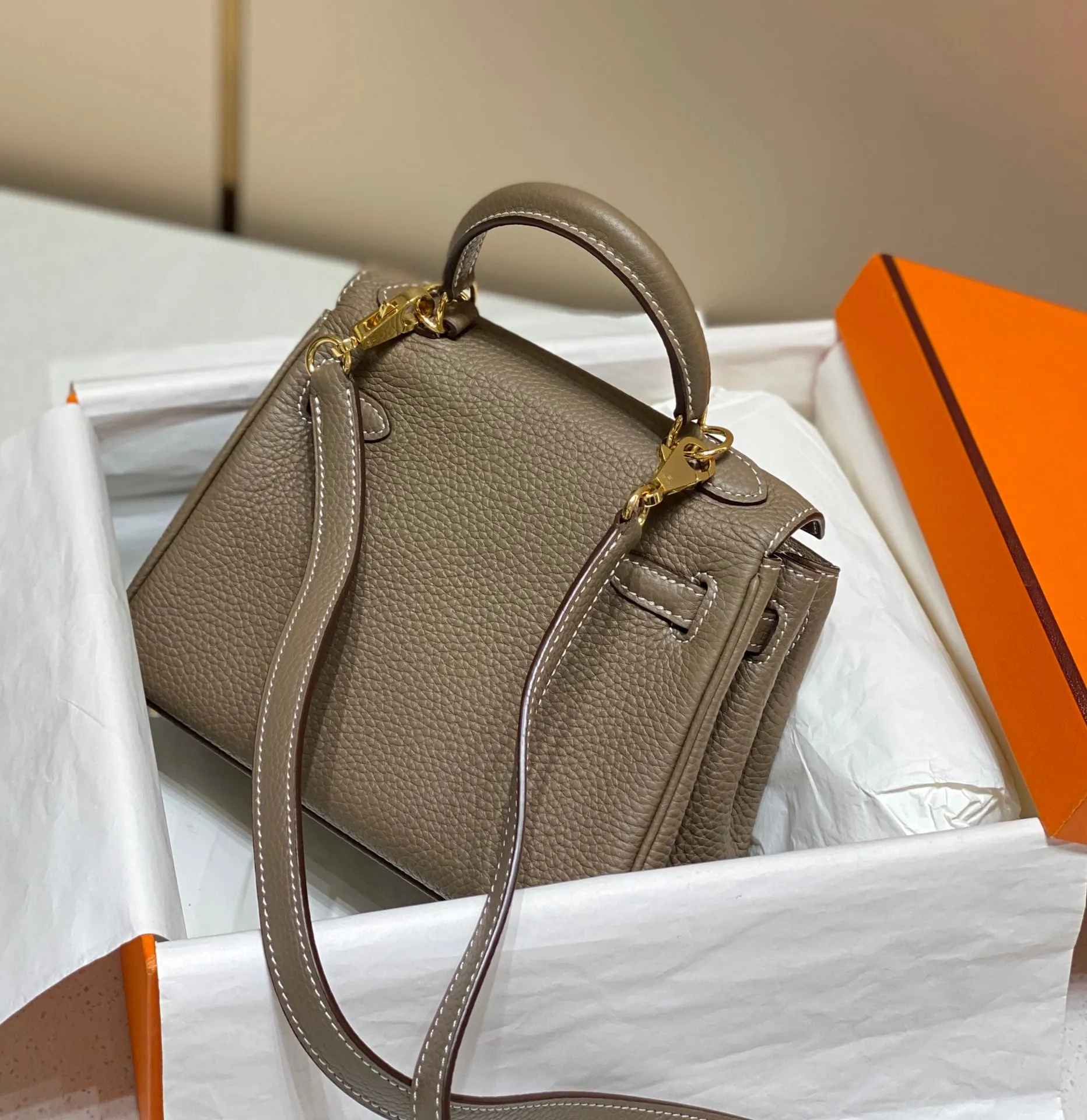 HM Mini Kelly 20cm Elephant Gray Togo Leather Gold Hardware