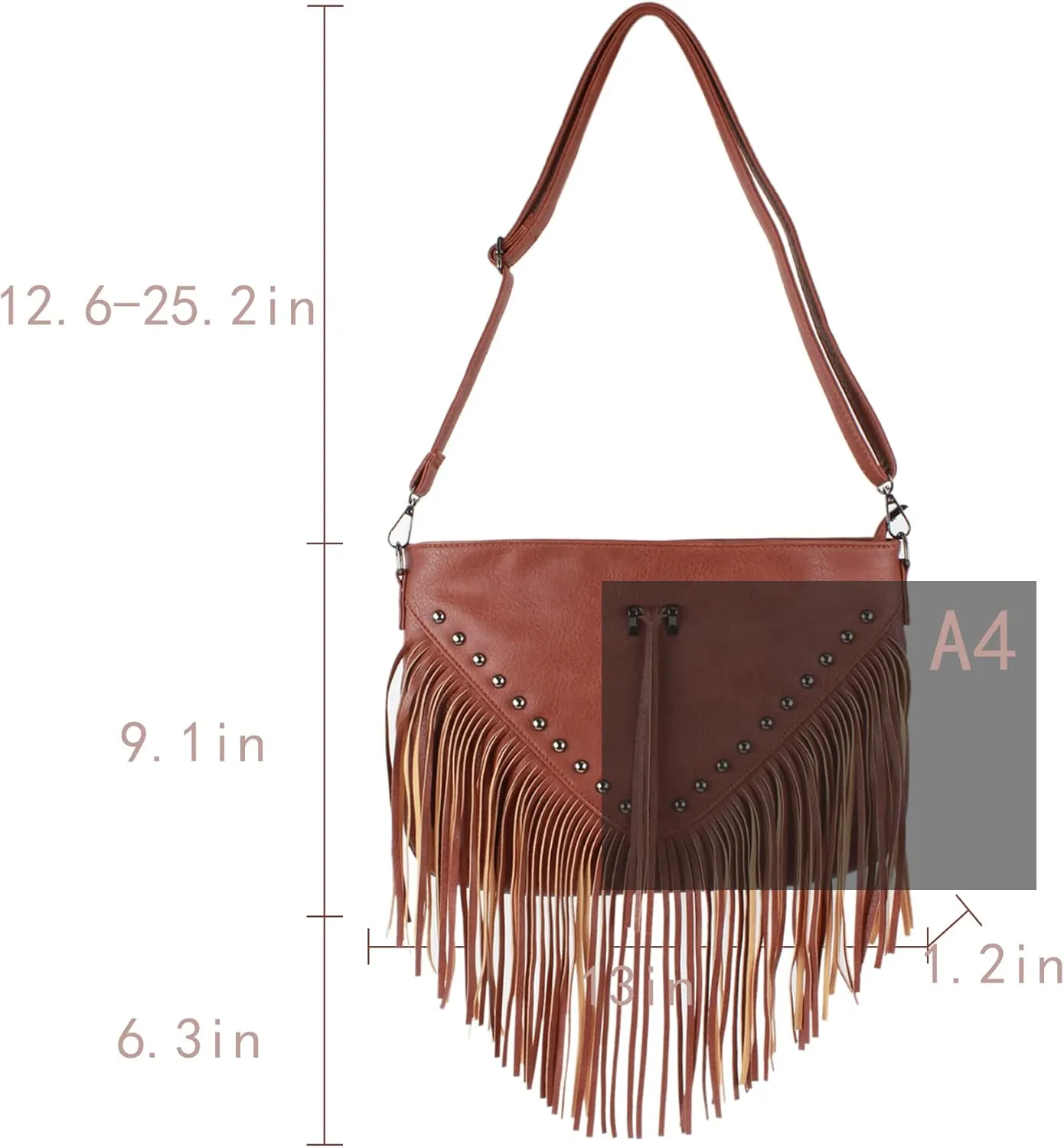 Hoce Women’s Leather Fringe Messenger Bag Large Hobo Crossbody Tassel Shoulder Bags, Gift for Mom Wife Girlfriend