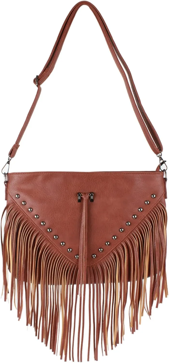 Hoce Women’s Leather Fringe Messenger Bag Large Hobo Crossbody Tassel Shoulder Bags, Gift for Mom Wife Girlfriend