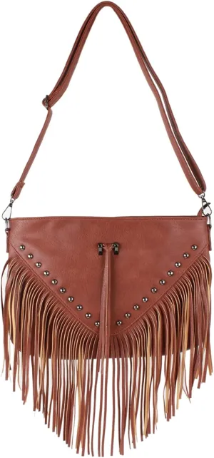Hoce Women’s Leather Fringe Messenger Bag Large Hobo Crossbody Tassel Shoulder Bags, Gift for Mom Wife Girlfriend