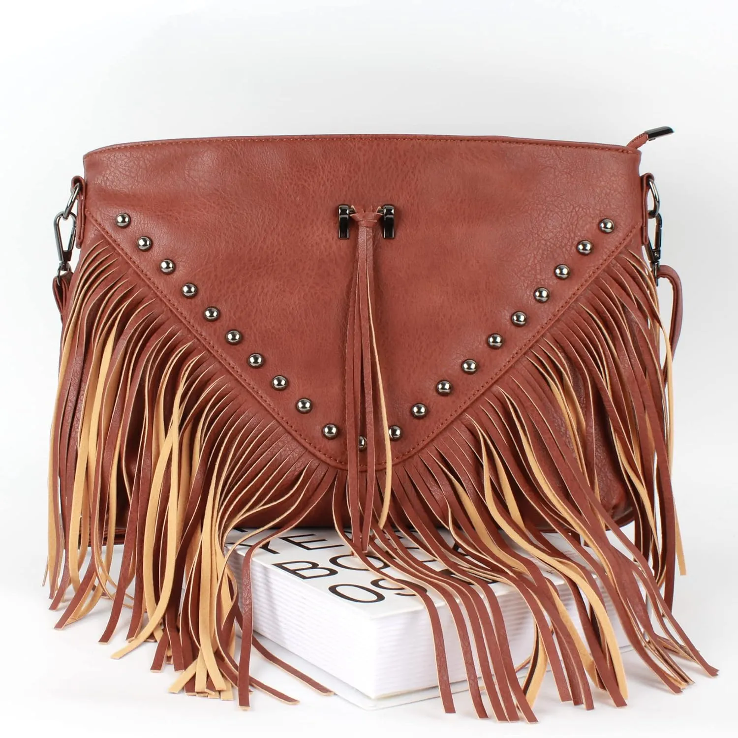 Hoce Women’s Leather Fringe Messenger Bag Large Hobo Crossbody Tassel Shoulder Bags, Gift for Mom Wife Girlfriend
