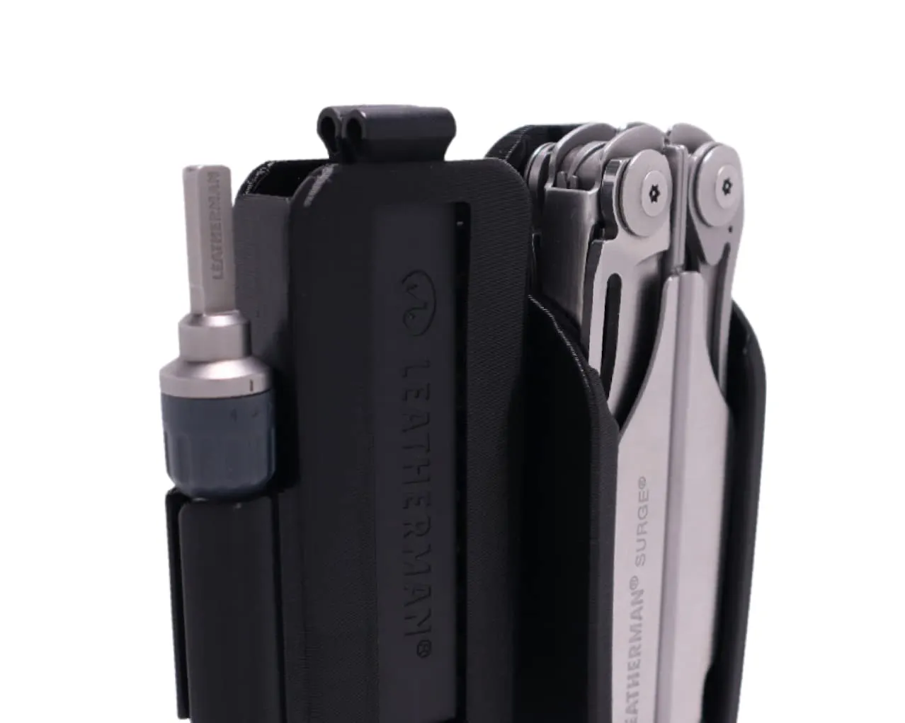 HoldMyGear Sheath compatible with Leatherman Surge multitool and Bit Kit Extender Ratchet Driver accessory tools not included - 1.75" Belt Clip (Surge)