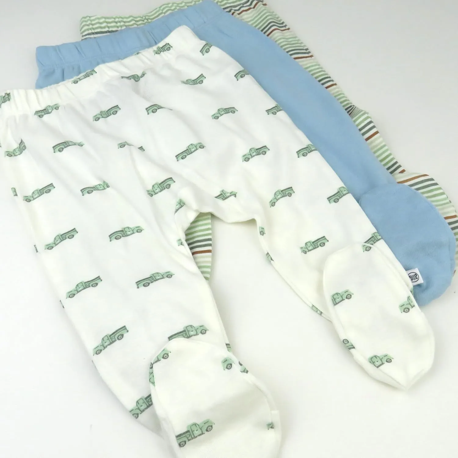 HonestBaby 3-Pack Footed Pants Roomy Fit Pull on Bottoms 100% Organic Cotton for Infant Baby Boys, Girls, Unisex