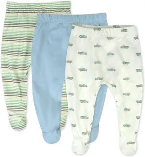 HonestBaby 3-Pack Footed Pants Roomy Fit Pull on Bottoms 100% Organic Cotton for Infant Baby Boys, Girls, Unisex