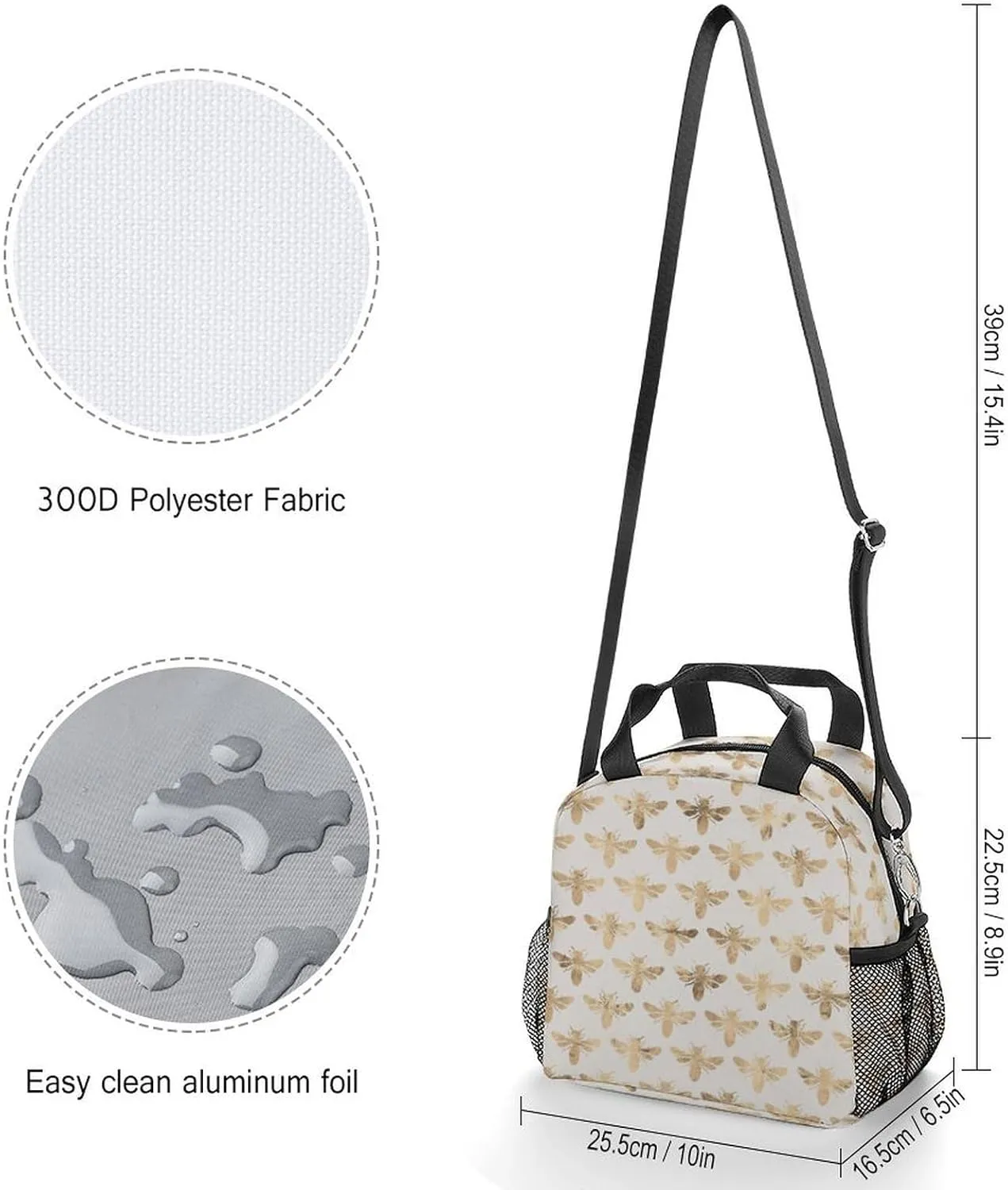 Honey Bees Adjustable Shoulder Strap Insulated And Leak Proof Premium Lunch Bag Unisex