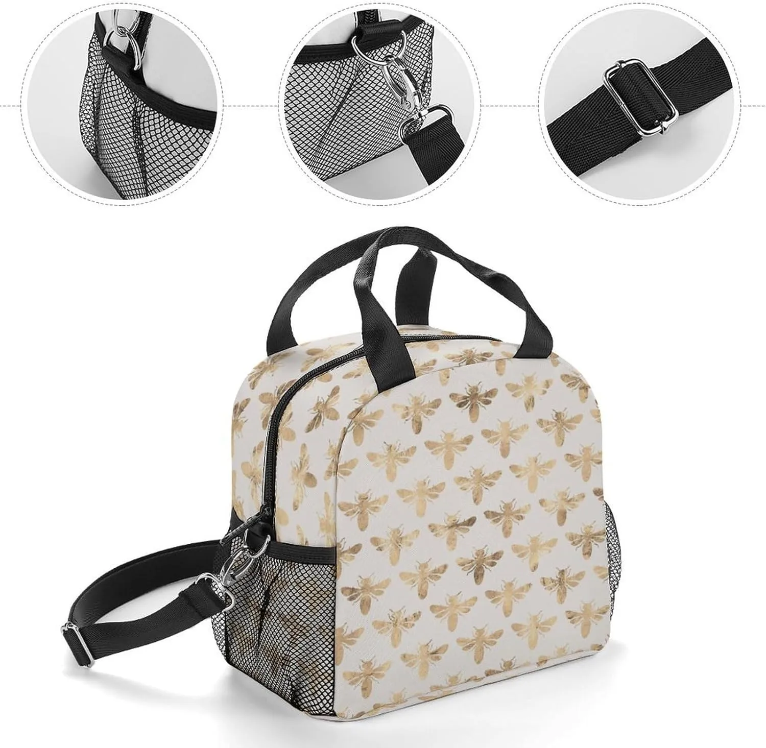 Honey Bees Adjustable Shoulder Strap Insulated And Leak Proof Premium Lunch Bag Unisex