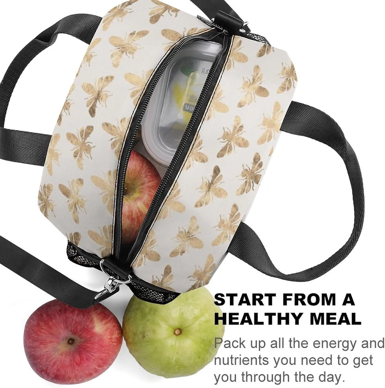 Honey Bees Adjustable Shoulder Strap Insulated And Leak Proof Premium Lunch Bag Unisex