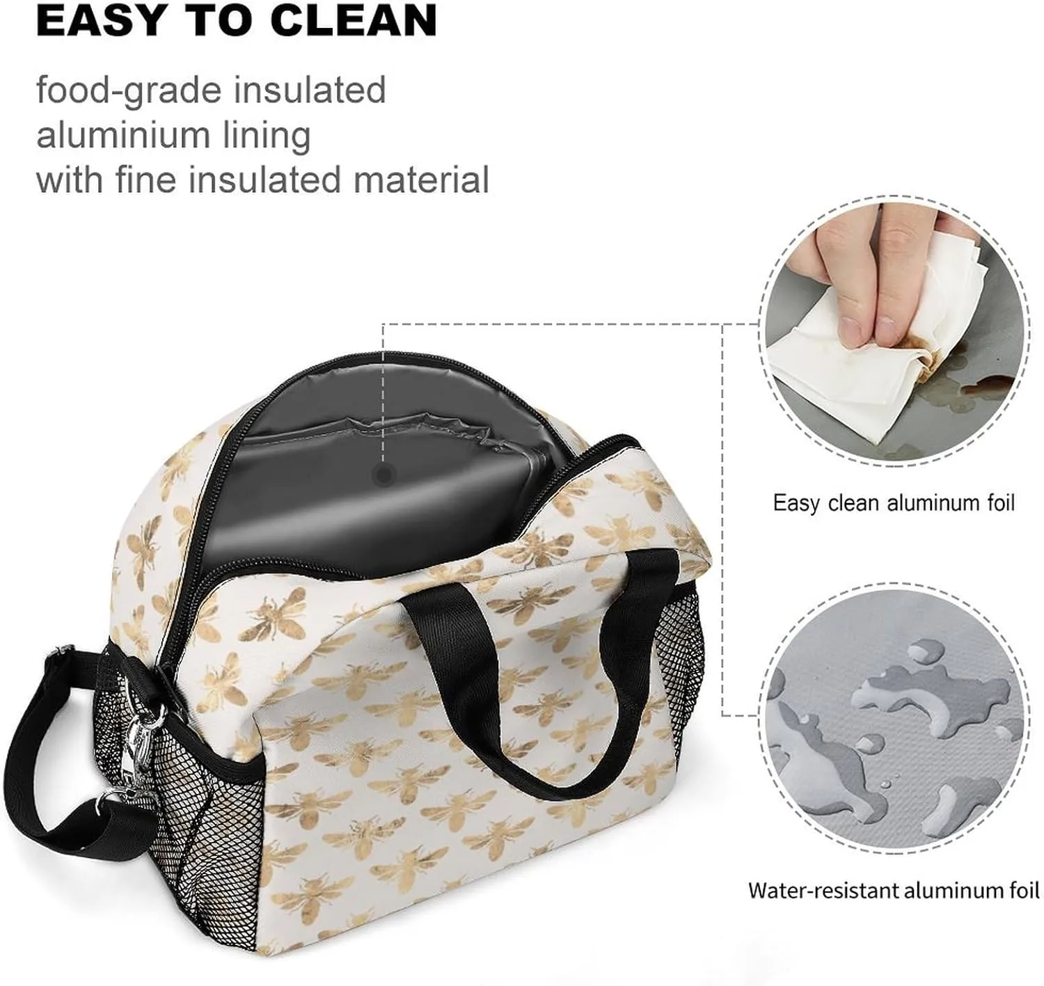 Honey Bees Adjustable Shoulder Strap Insulated And Leak Proof Premium Lunch Bag Unisex
