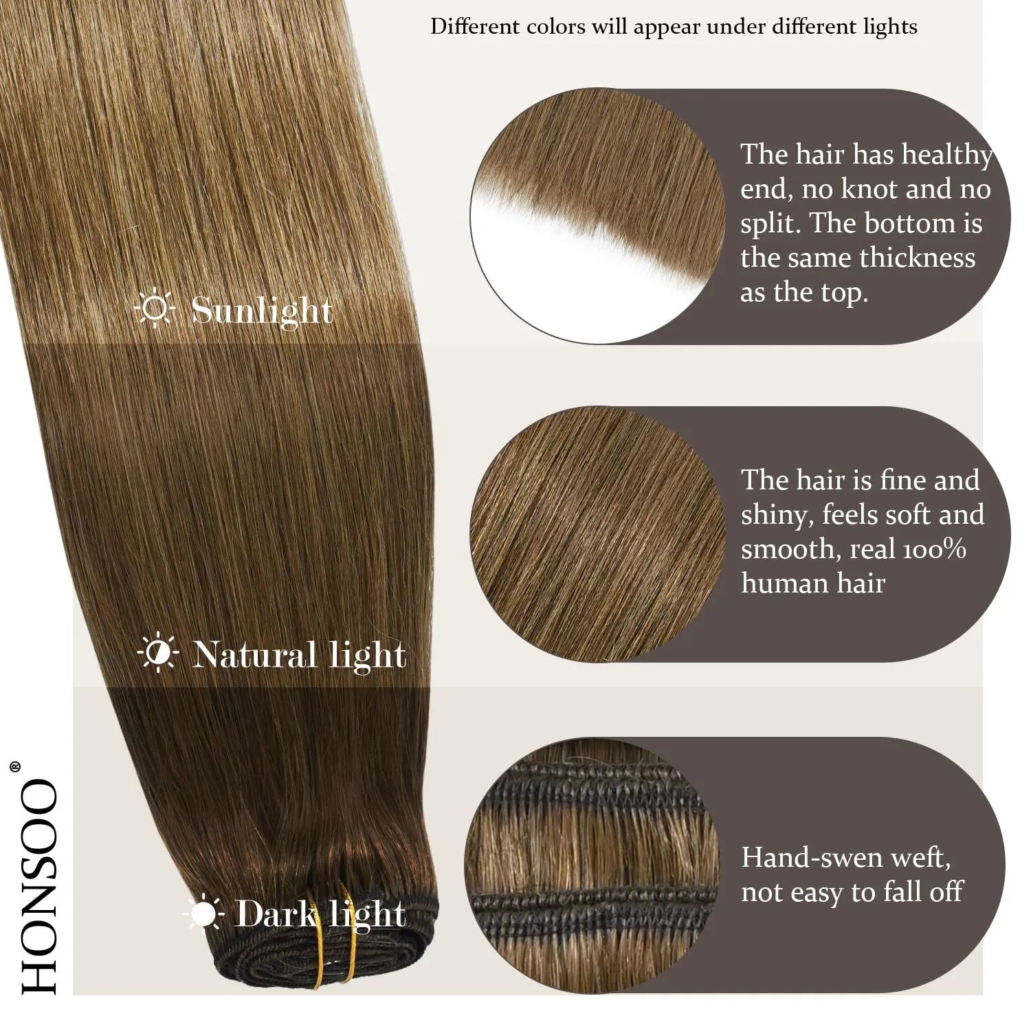Honsoo Chestnut Brown Remy Clip In Hair Extensions Real Human Hair 18inch 70g 7pcs Sliky & Soft Clip ins