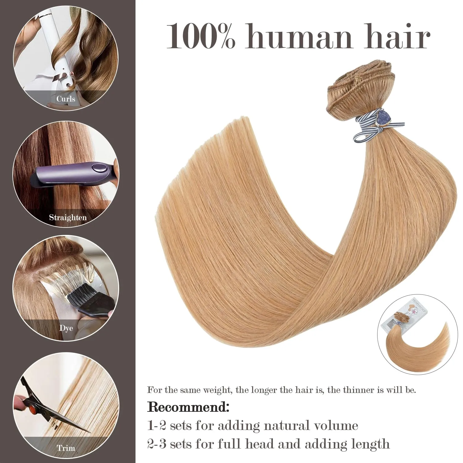 Honsoo Clip In Hair Extensions Golden Brown Real Human Hair Reddish Blonde 18in 70g 7pcs Vrigin Natural Hair Extensions For Women