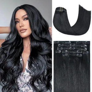 Honsoo Jet Black Clip In Hair Extensions Real Human Hair 18in 70g 7pcs Vrigin Natural Hair Remy Human Black Hair Extensions For Black Women