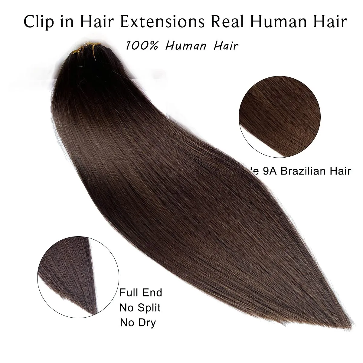 Human Hair Clip in Hair Extensions, Dark Brown Remy Hair Extensions Clip in 7 Pieces 70Gram Straight Double Weft Real Hair Extensions 20inch Clip on 2 Sets Full Head for Women