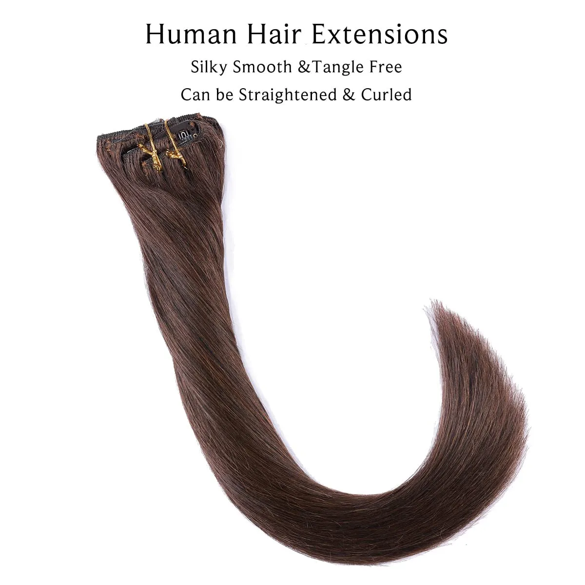 Human Hair Clip in Hair Extensions, Dark Brown Remy Hair Extensions Clip in 7 Pieces 70Gram Straight Double Weft Real Hair Extensions 20inch Clip on 2 Sets Full Head for Women