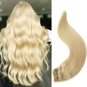 Human Hair Extensions Clip in Platinum Blonde Real Hair Extensions 15 inch Double Weft Remy Hair Extensions Clips on Natural Hair Extensions 7pcs 70g Full Head for Women