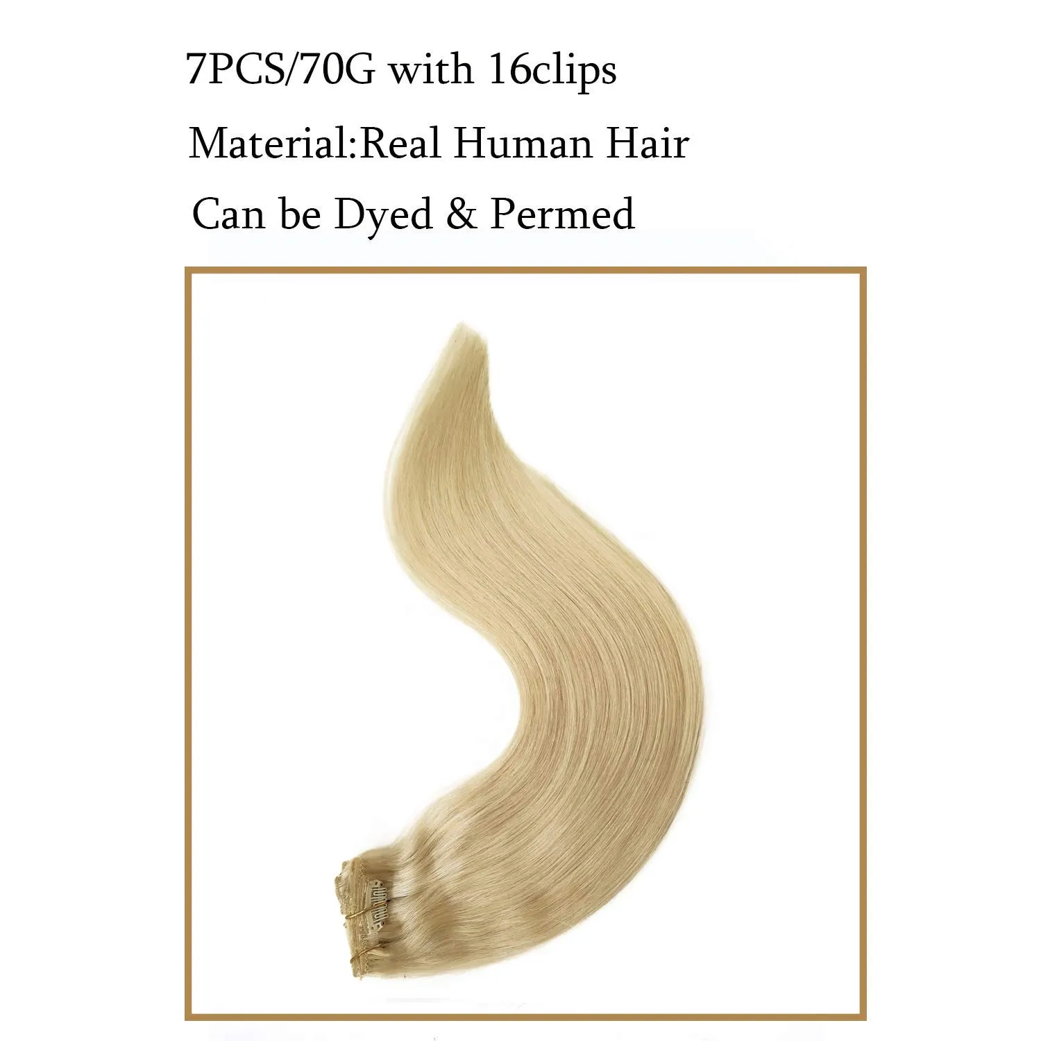 Human Hair Extensions Clip in Platinum Blonde Real Hair Extensions 15 inch Double Weft Remy Hair Extensions Clips on Natural Hair Extensions 7pcs 70g Full Head for Women