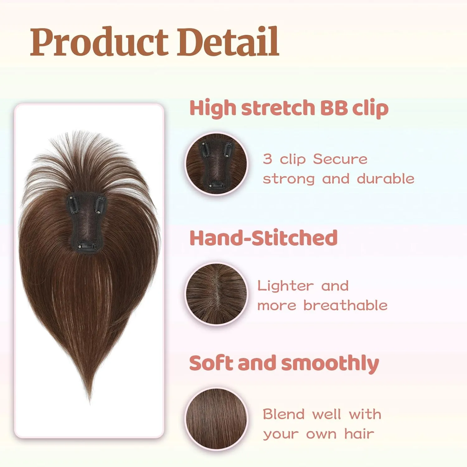 Human Hair Toppers for Women with Fringe 10 Inch Real HairPieces-360°3D Bangs for Thinning Hair Topper Swiss Base Medium Brown to Creamy Iced Blone（4T1016）