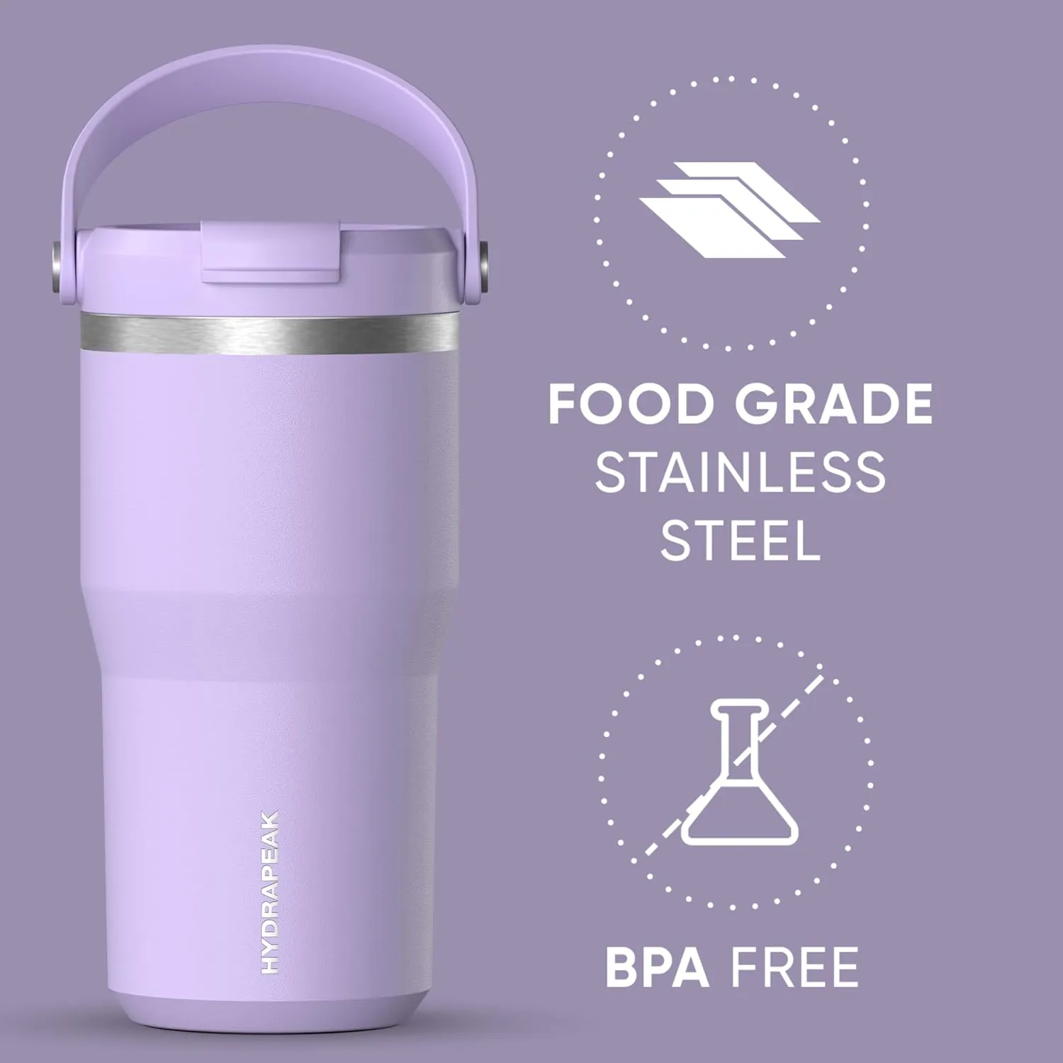 Hydrapeak Nomad 24 oz Tumbler with Handle and Straw Lid, Leakproof, Double Insulated, 24oz Cup Stainless Steel (Lavender)