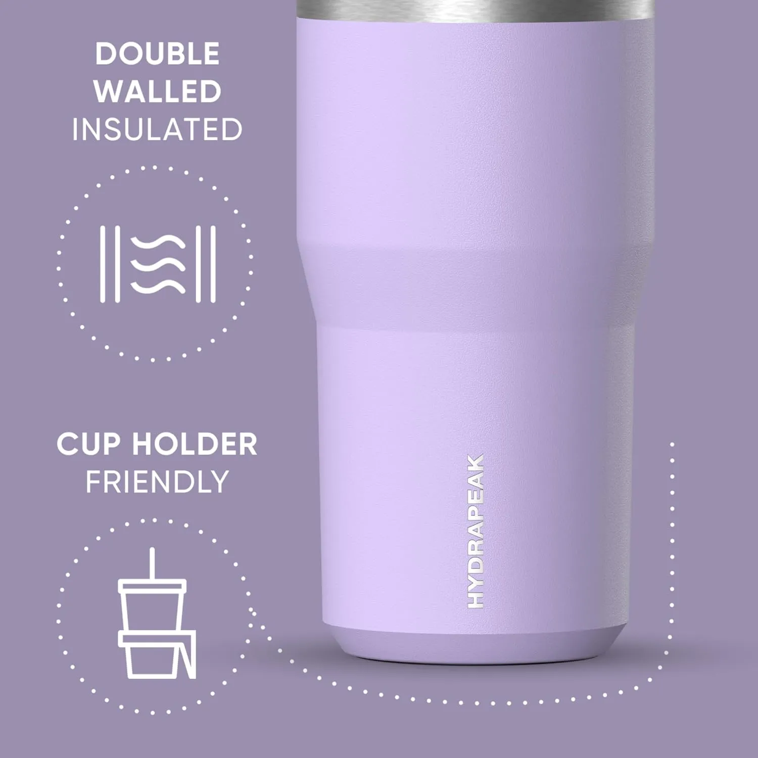 Hydrapeak Nomad 24 oz Tumbler with Handle and Straw Lid, Leakproof, Double Insulated, 24oz Cup Stainless Steel (Lavender)