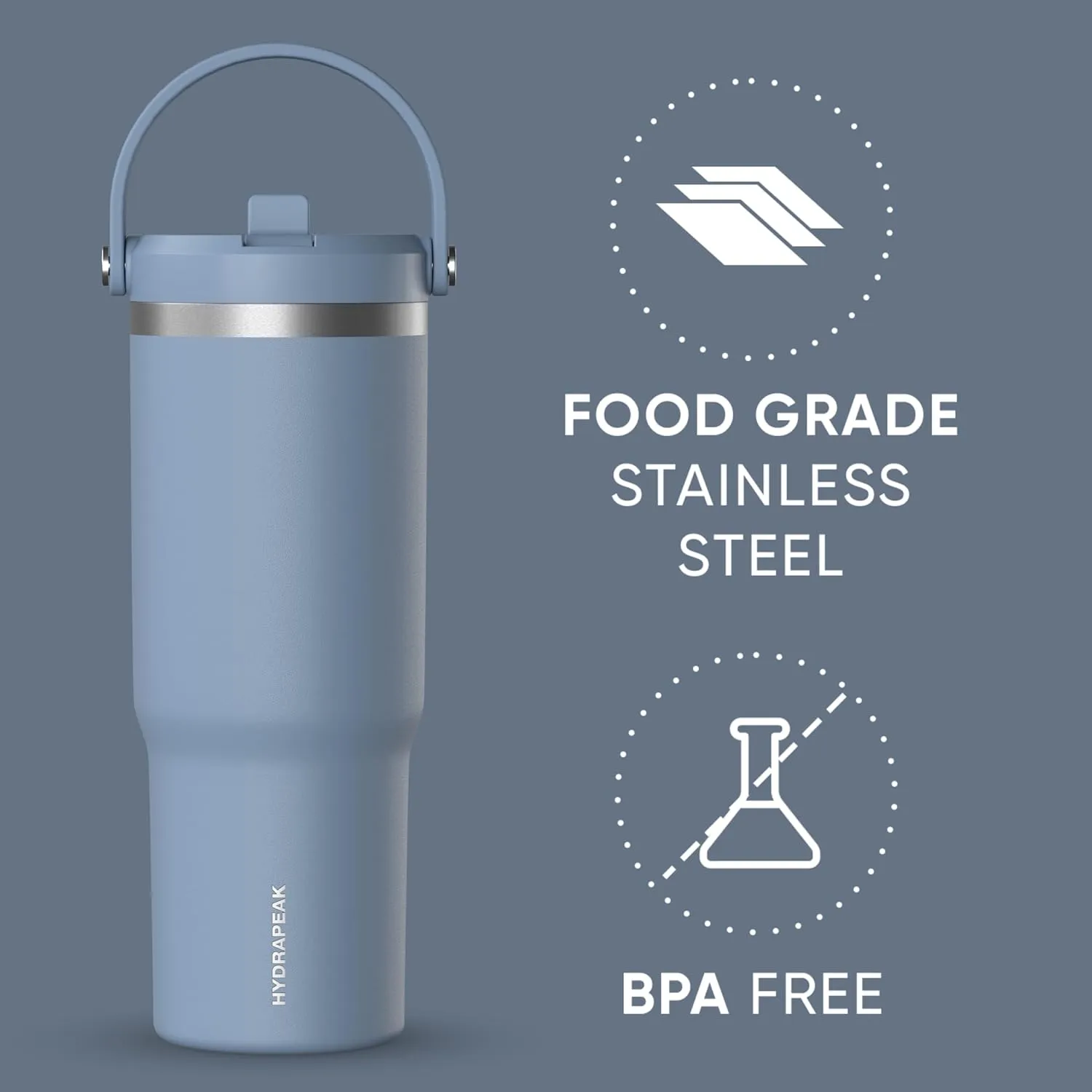 Hydrapeak Nomad 32 oz Tumbler with Handle and Straw Lid, Leakproof, Double Insulated, 32oz Cup Stainless Steel (Modern Blue)