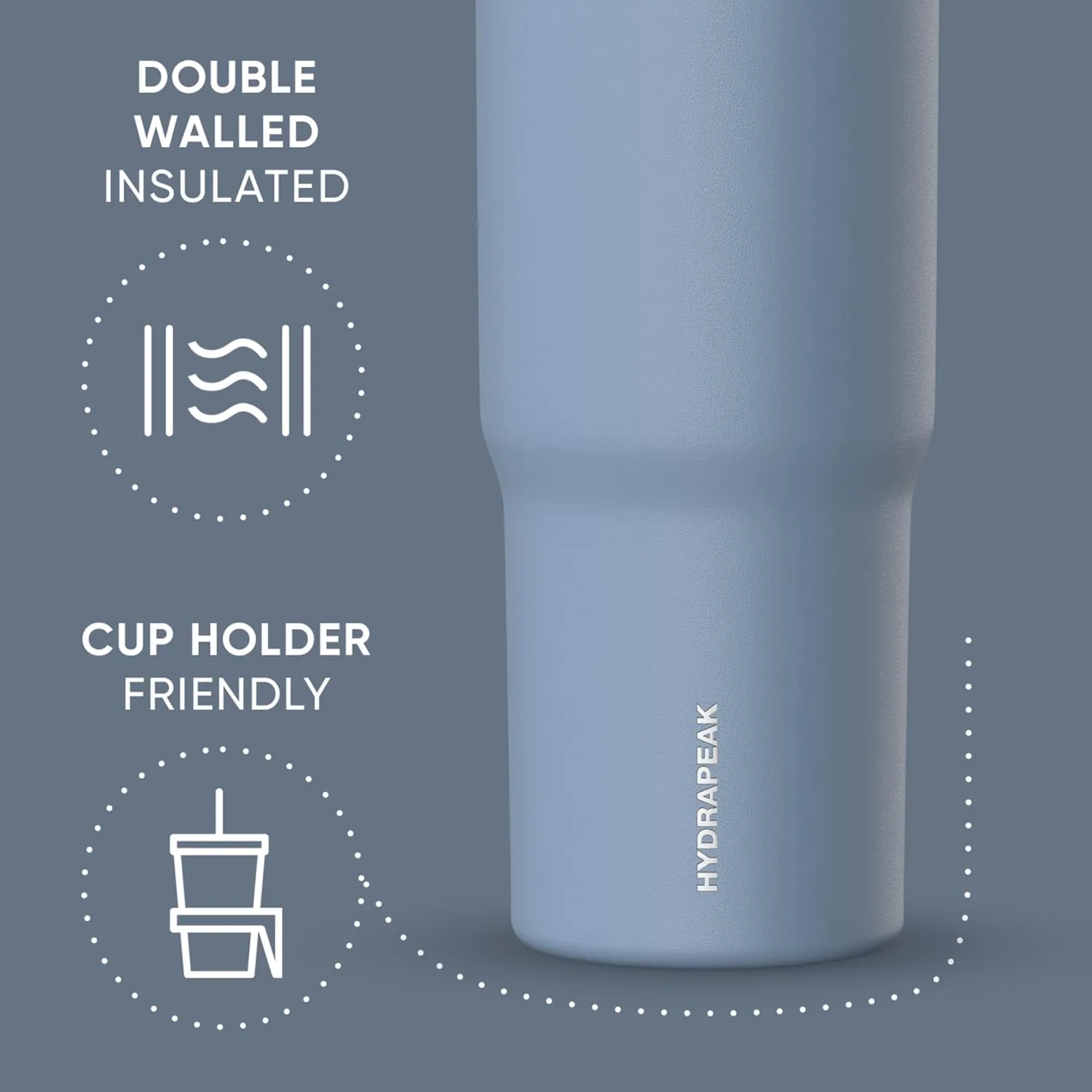 Hydrapeak Nomad 32 oz Tumbler with Handle and Straw Lid, Leakproof, Double Insulated, 32oz Cup Stainless Steel (Modern Blue)