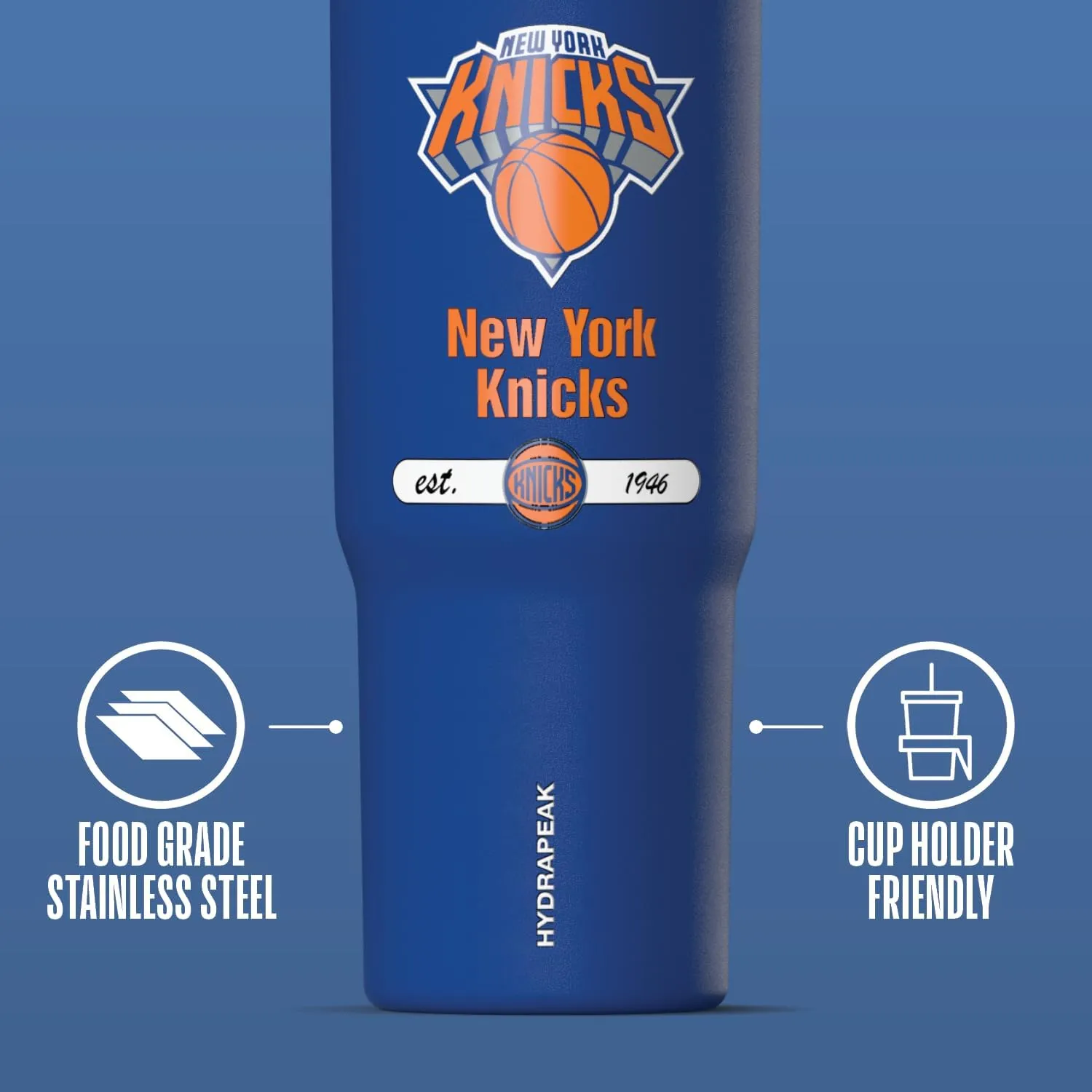 Hydrapeak x NBA Officially Licensed New York Knicks 32 oz Nomad Tumbler with Handle and Straw Lid, Leakproof Stainless Steel Water Bottle