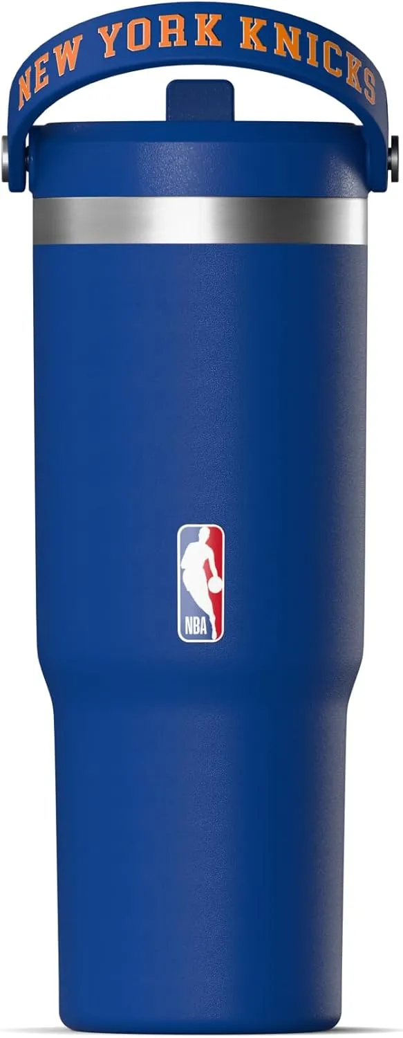 Hydrapeak x NBA Officially Licensed New York Knicks 32 oz Nomad Tumbler with Handle and Straw Lid, Leakproof Stainless Steel Water Bottle