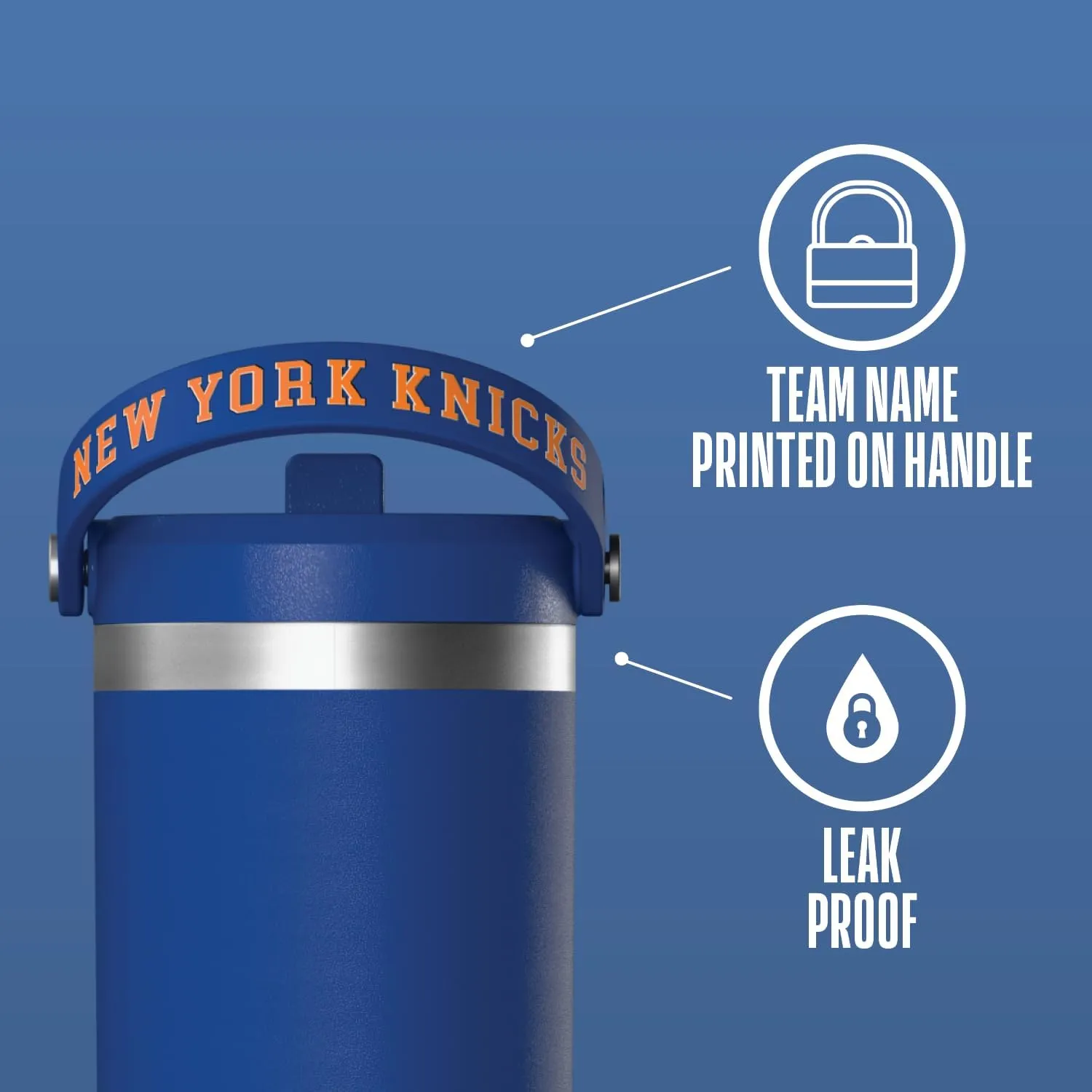 Hydrapeak x NBA Officially Licensed New York Knicks 32 oz Nomad Tumbler with Handle and Straw Lid, Leakproof Stainless Steel Water Bottle