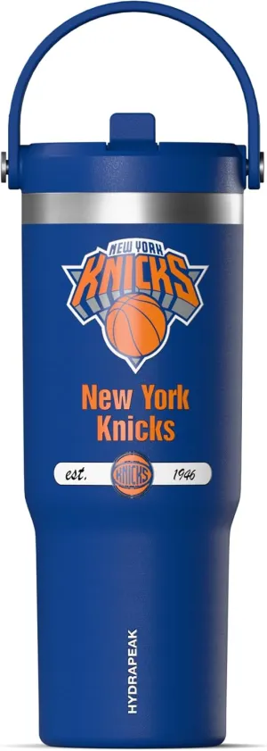 Hydrapeak x NBA Officially Licensed New York Knicks 32 oz Nomad Tumbler with Handle and Straw Lid, Leakproof Stainless Steel Water Bottle